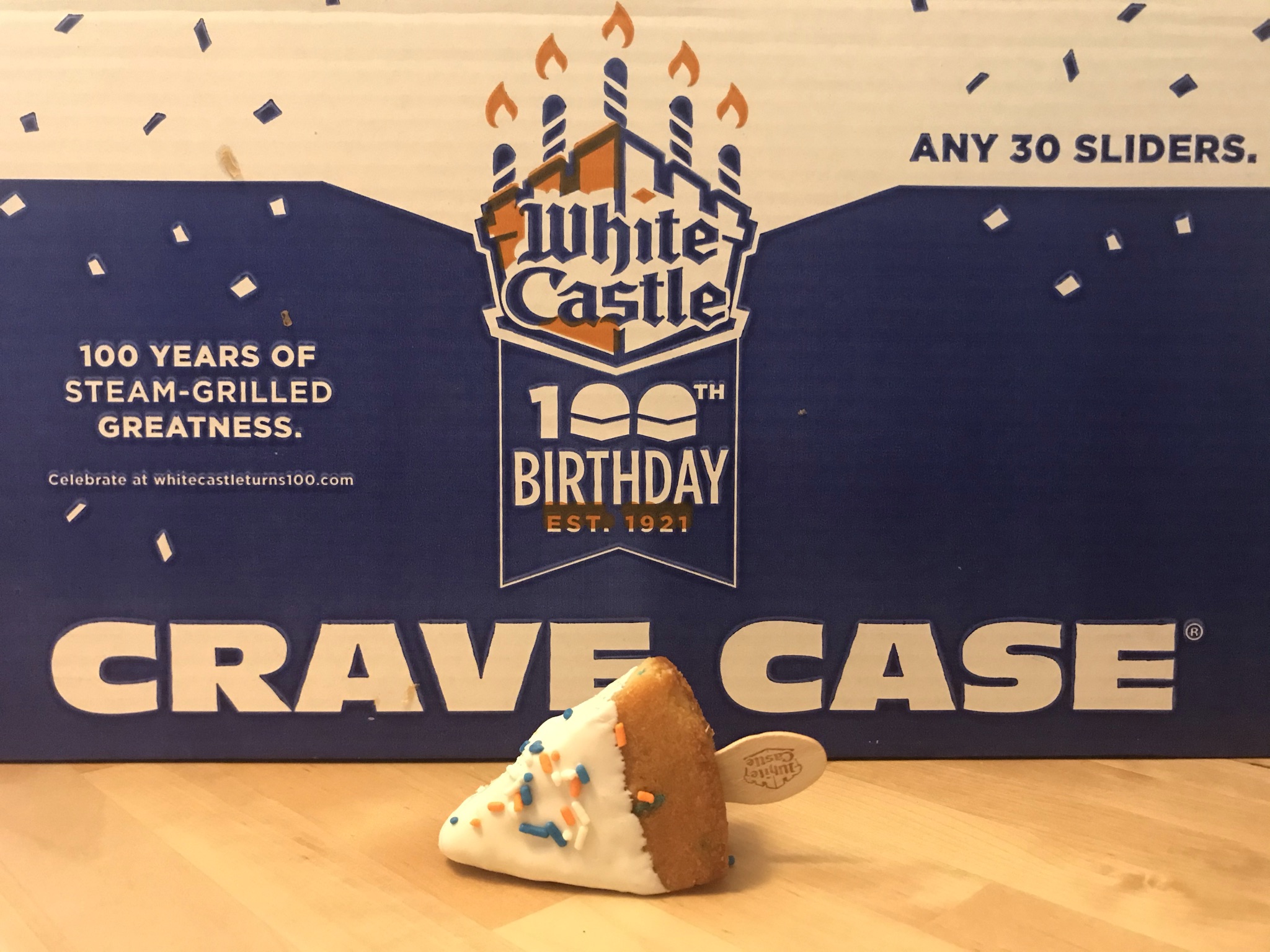 Birthday Cake on a stick. In celebration of 100 years of White Castle.